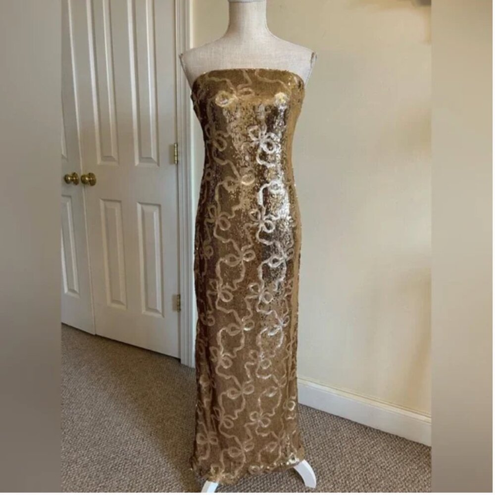 Anthropologie If by Sea Maxi Strapless Gold Sequence Dress size S - Picture 3 of 11